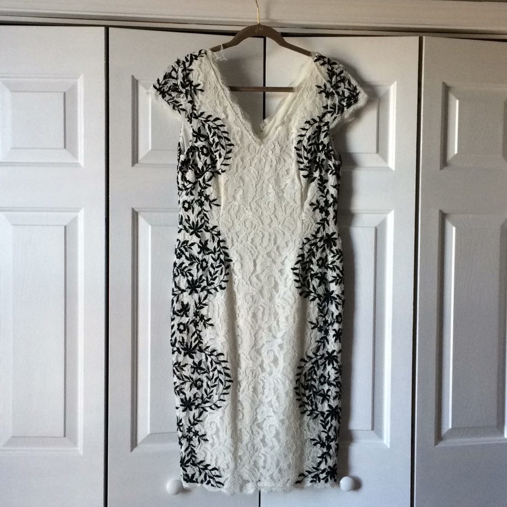 Off white w black detail lace dress